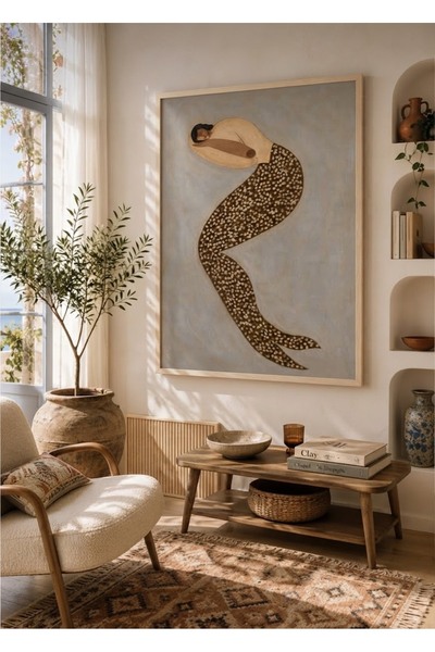 Boho wellness studio Uyuyan Denizkızı Çerçeveli MDF Bohem Sanat Tablosu