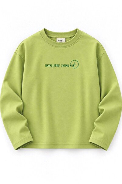 Cigit Sloganlı Uzun Kollu T-Shirt 2-10 Yaş Lime