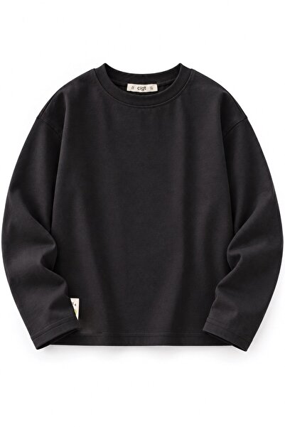 Cigit Oversize Mevsimlik T-Shirt 2-10 Yaş Siyah