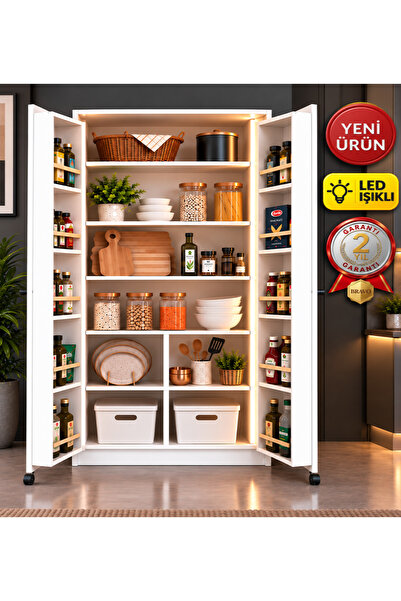 Bravo Home Bravo P11 LED Işıklı 2 Kapaklı Kiler ve Erzak Dolabı – Çok Raflı M...