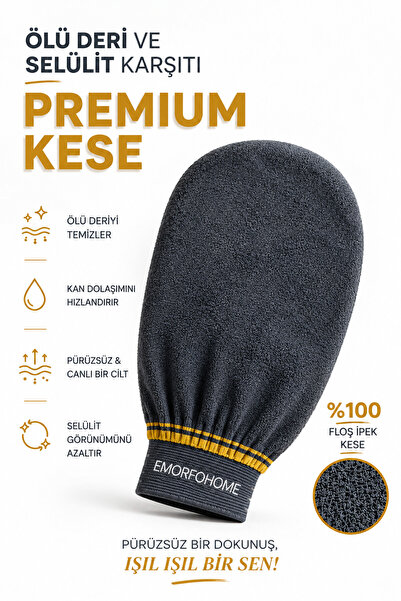 EMORFOHOME Siyah Ekru Banyo Duş Kesesi Peeling Eldiveni %100 Floş Ipek Premiu...
