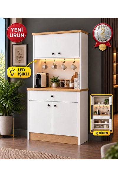 Bravo Home BRAVO K11 LED Aydınlatmalı Kahve Köşesi, Kupa Askılı Çok Amaçlı Ka...