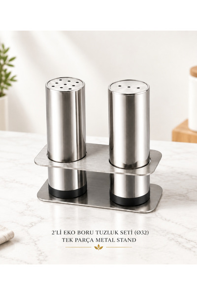 Genel Markalar EMİN 2'Lİ EKO BORU TUZLUK SETİ (Ø32) TEK PARÇA METAL STAND
