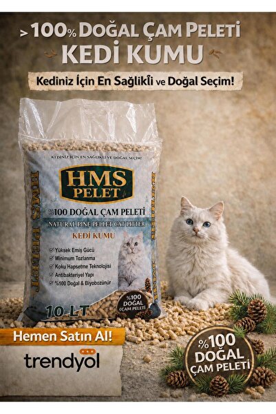 HMS PELET %100 Doğal çam peleti kedi kumu katkısız 10 LT Tozsuz çam kokulu