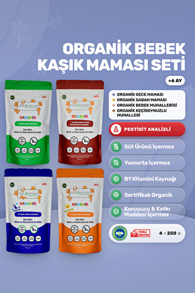 Soul Kitchen Organik Ürünler Organik Bebek Kaşık Maması Seti B1 Vitaminli 4x2...