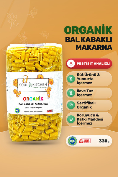 Soul Kitchen Organik Ürünler Organik Balkabaklı Makarna İlave Tuzsuz Vegan 330 g
