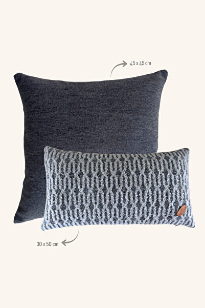 Maison Pactole Navy Blue Patterned 2-Piece Filled Throw Pillow Set