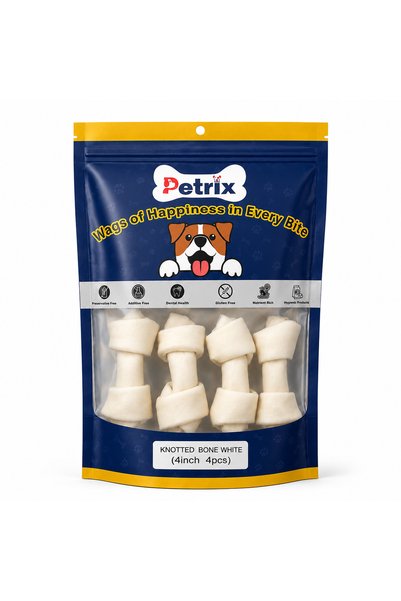 Petrix Knotted Bone White Dog Chew Treat (4 Inch, 4 Pcs)