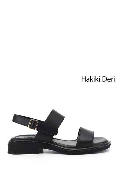 GÖNDERİ(R) Kadın Siyah Tokalı Bantlı Hakiki Deri Sandalet