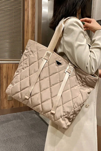 FARBAG Kadın VİZON Kapitone Kumaş Büyük Omuz Çantası