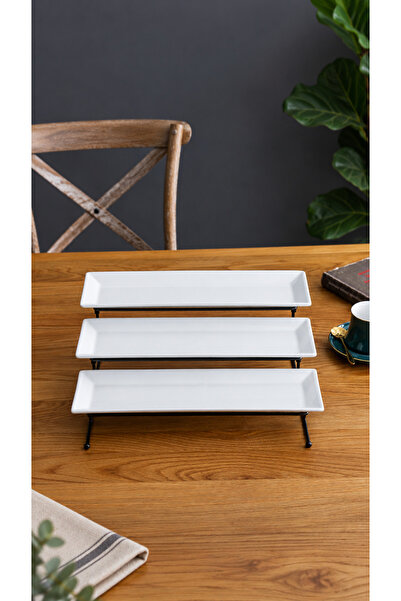 ABAREEK 3 Tier Rectangular Buffet Dish Serving Tray Food Plate Set with Metal...