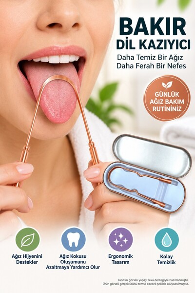 TOYFEST Bakır Dil Kazıyıcı Dil Temizleme Aparatı Sıyırıcı Dil Kaşığı Ağız Bak...
