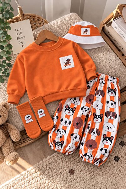 Minigimin Cicileri Skateboarder Dog Printed Hat and Socks Boys' 4-Piece Set -...
