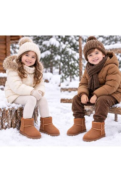 lina step Tan Fur Inside Suede Artificial Non-Slip Sole First Step Baby Daily Boots