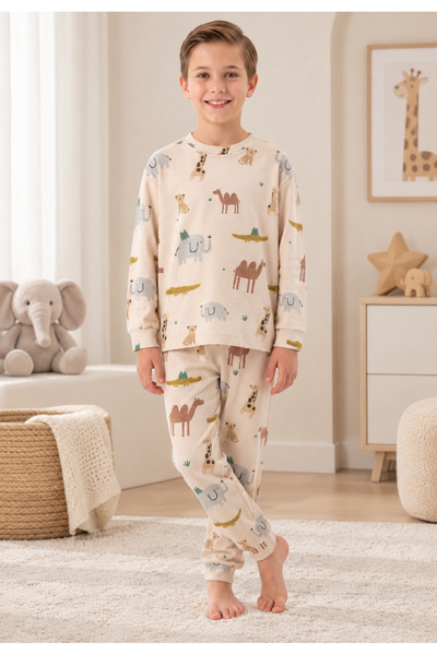 Novella18 Boy's Animal Patterned 100% Cotton Pajama Set