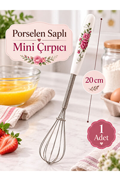 20 Cm Mini Çırpıcı Porselen Saplı Paslanmaz Çelik Tel Yumurta Süt Kahve Sos Krema Karıştırıcı 1 Adet