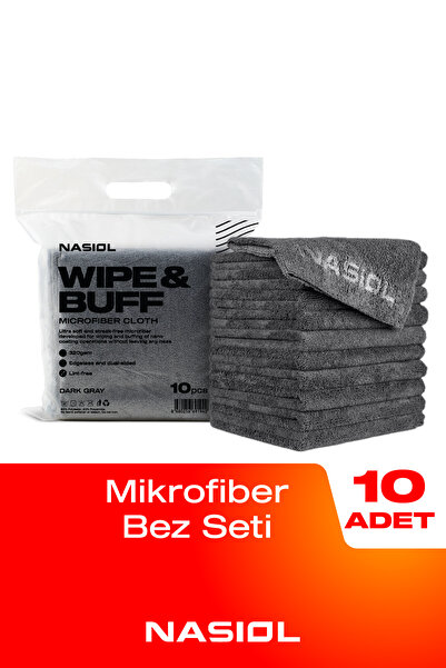 Nasiol Wipe&buff Mikrofiber Seramik Kaplama Detailing Bezi 10'lu-k.gri-temizl...