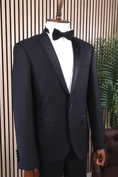 Jan Carlucci Yünlü Slimfit, Saten Mono Yaka, Drop 6 Damatlık Takım