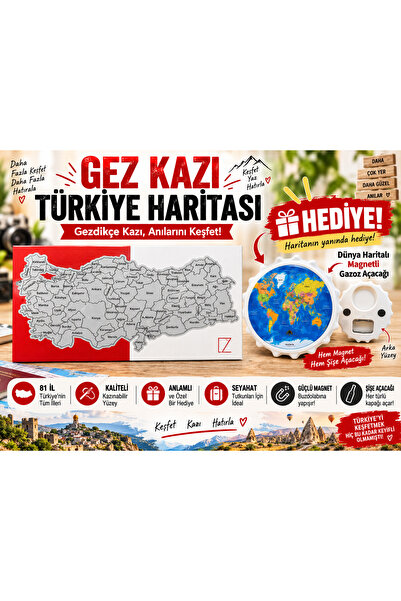 DZ HEDİYE GAZOZ AÇACAĞI MAGNETLİ GEZ KAZI MAGNET TÜRKİYE HARİTASI 10*20 CM DÜ...