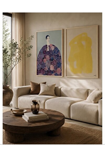 Boho wellness studio Floral Portrait ve Abstract Yellow Çerçeveli MDF Poster ...