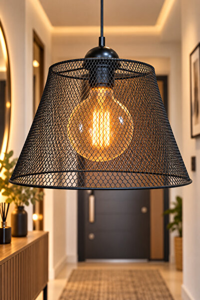 NisaLuce BUGGY SARKIT SİYAH || Metal Fileli Tekli Avize Ayarlanabilir Kablolu...