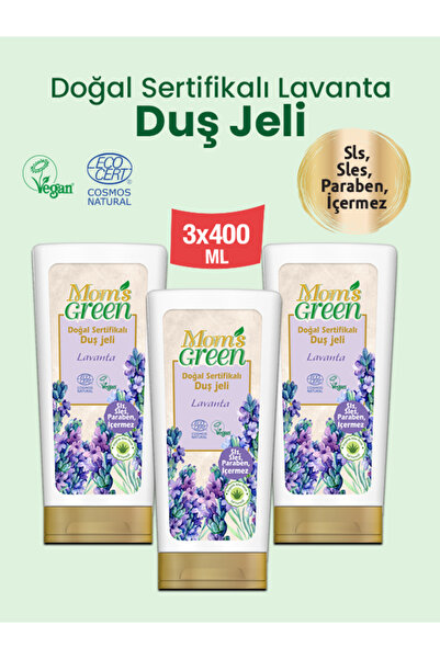 Mom's Green 3'lü Set-Doğal Sertifikalı Lavantalı Duş Jeli 400 ml x 3 Adet Eco...