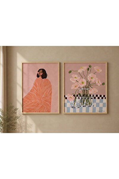 Boho wellness studio Soft Bloom Çerçeveli MDF Dekoratif Poster Seti – Kadın F...