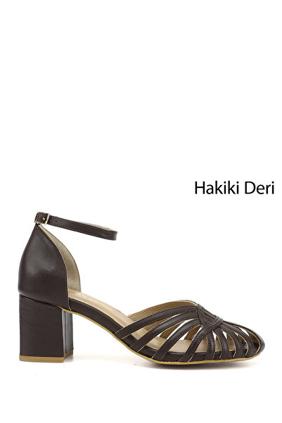 GÖNDERİ(R) Women's Brown Thick Heeled Genuine Leather Shoes