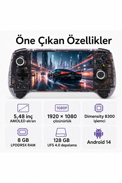 ANBERNIC RG557 Android El Konsolu 8GB RAM 128GB, Retro Taşınabilir Oyun Konsolu