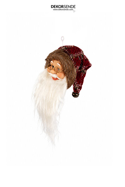 Dekorsende Christmas Ornament Mini Plaid Fur Detailed Santa Claus Head Claret...