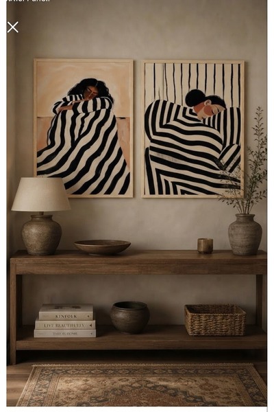 Boho wellness studio Stripe Embrace Çerçeveli MDF Modern Sanat Tablo Seti