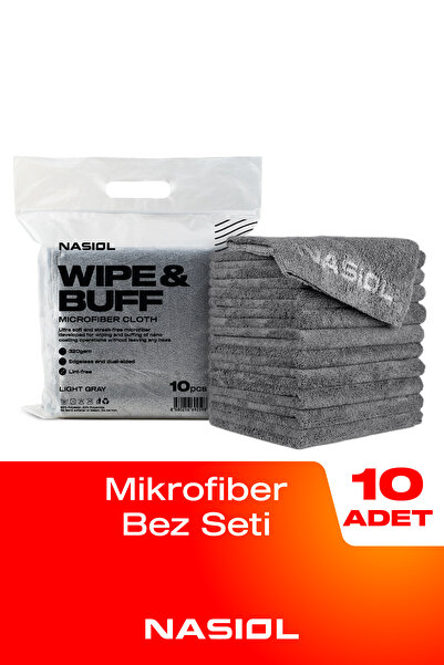 Nasiol Wipe&buff Mikrofiber Seramik Kaplama Detailing Bezi 10'lu-a.gri-temizl...