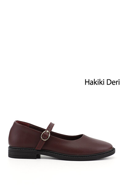 GÖNDERİ(R) Women's Burgundy Short Thick Heeled Mary Jane Genuine Leather Ball...