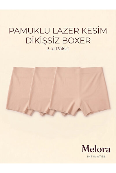 Melora Intimates Pamuklu Lazer Kesim Dikişsiz Kadın Boxer 3'lü Külot