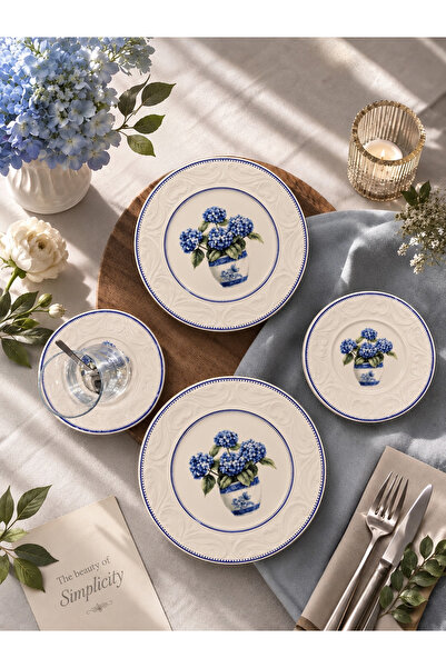 Onedekor 24 Parça Vintage Hydrangea Pasta Çay Takımı Seti