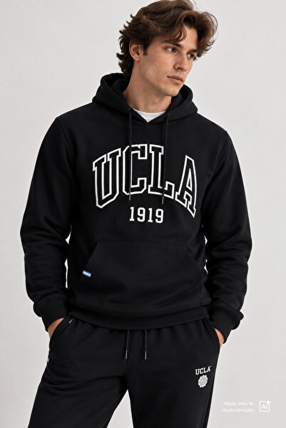 UCLA JEPSEN Siyah Kapüşonlu Nakışlı Standard Fit Erkek Sweatshirt