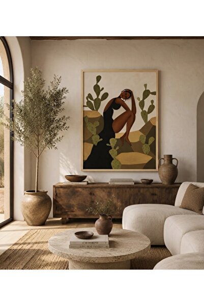 Boho wellness studio – Desert Muse Çerçeveli MDF Duvar Tablosu | Kaktüs Temal...