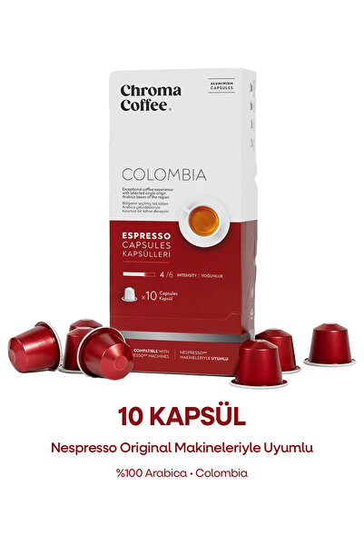 Chroma Coffee Colombia 10 Adet Nespresso Uyumlu Kapsül Kahve %100 Arabica Kol...