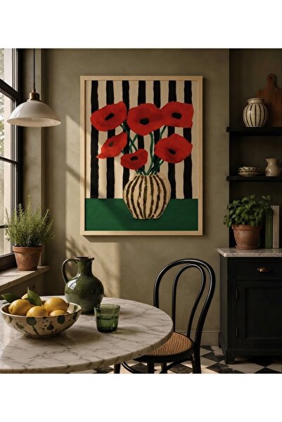 Boho wellness studio Çerçeveli MDF Kırmızı Gelincik Çiçek Poster Tablo