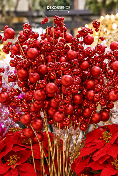 Dekorsende Christmas Ornament Shiny Ball Branch Red 70 cm