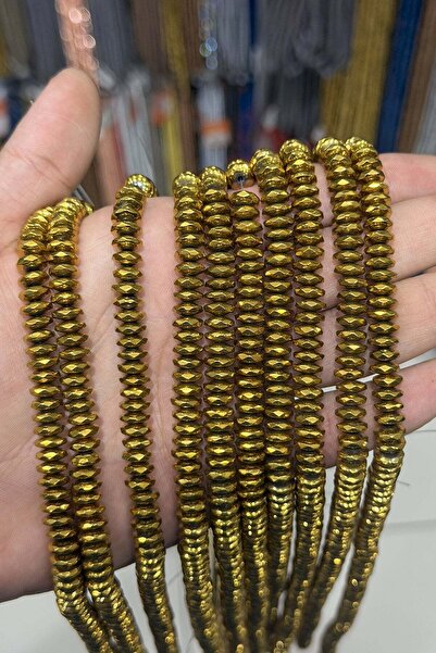 Uçar Doğaltaş Hematit Taşı Fasetli Kesim Parlak Gold 8x3mm Doğal Taş Dizi