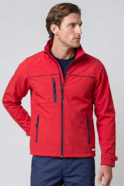 İŞMONT Unisex Kırmızı Tam Fermuarlı Polarlı Softshell Mont Regular Cepli Polo...
