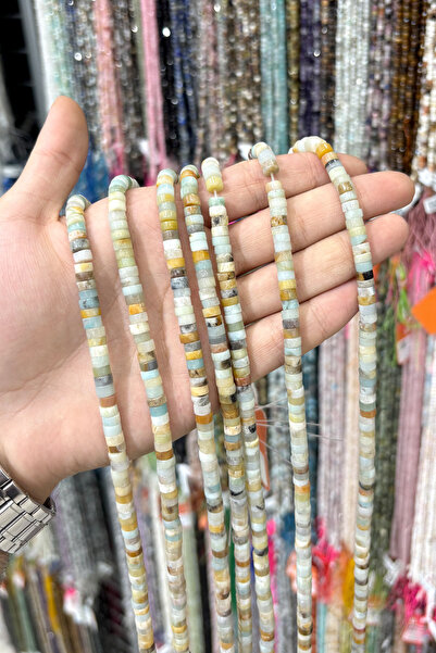 Uçar Doğaltaş Amazonit Taşı Dore Kesim Parlak 6x3mm Doğal Taş Dizi [AA]