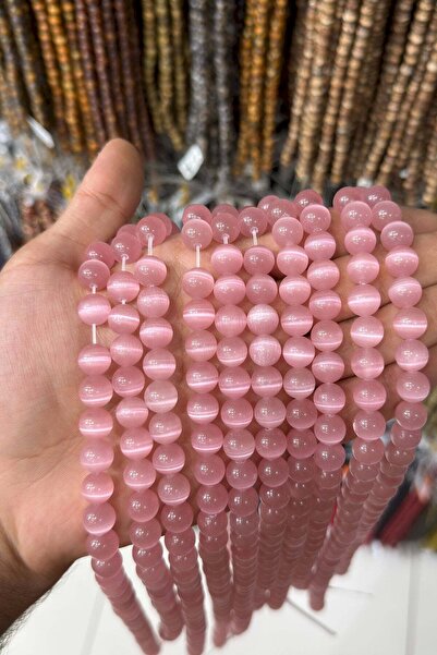 Uçar Doğaltaş Kedi Gözü Taşı Parlak Pembe 10mm Doğal Taş Dizi