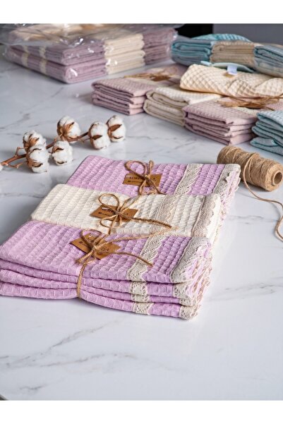 Lorenzella Set of 6 Waffle Textured Laced Kitchen Towels - Dowry Cleaning Clo...