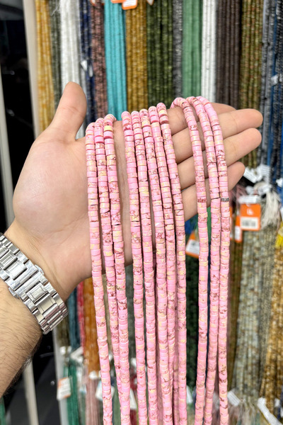 Uçar Doğaltaş Varisit Taşı Dore Kesim Parlak Pembe 6x3mm Doğal Taş Dizi [AA]