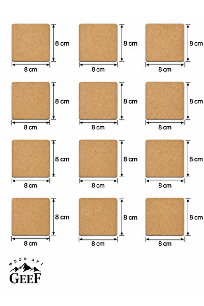 Geef Wood Art Supla Levha 12 Adet 3 Mm Ham Mdf 8 Cm X 8 Cm Kare Lazer Kesim