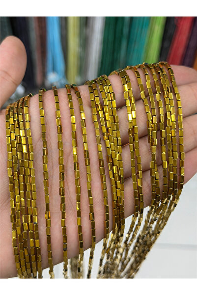 Uçar Doğaltaş Hematit Taşı Dikdörtgen Kesim Parlak Gold 2x4mm Doğal Taş Dizi
