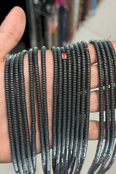 Uçar Doğaltaş Hematit Taşı Rondela Kesim Parlak Füme 4x1mm Doğal Taş Dizi