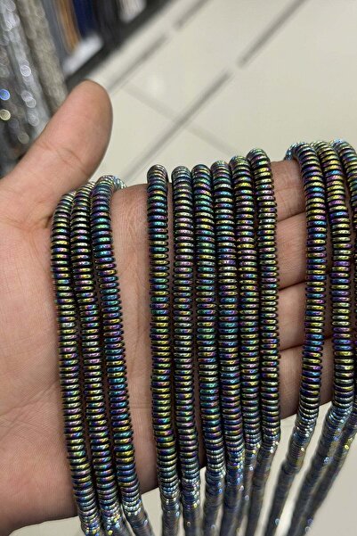 Uçar Doğaltaş Hematit Taşı Rondela Kesim Parlak Gökkuşağı 6x1mm Doğal Taş Dizi